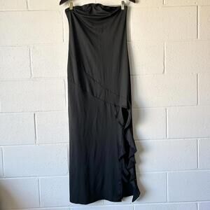 Shein Black Strapless Front Slit Fitted Maxi Dress Women's Large